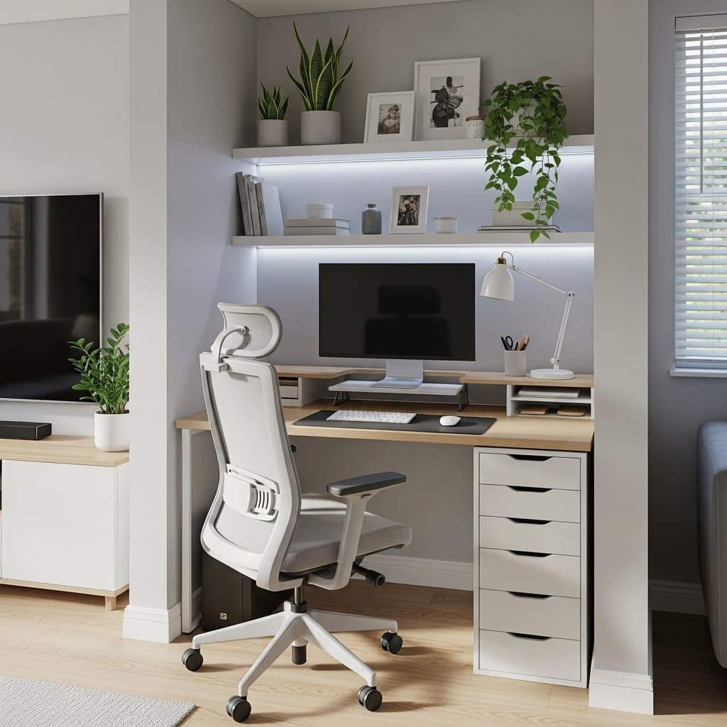 Como montar e decorar um home office funcional e integrado na sala de estar