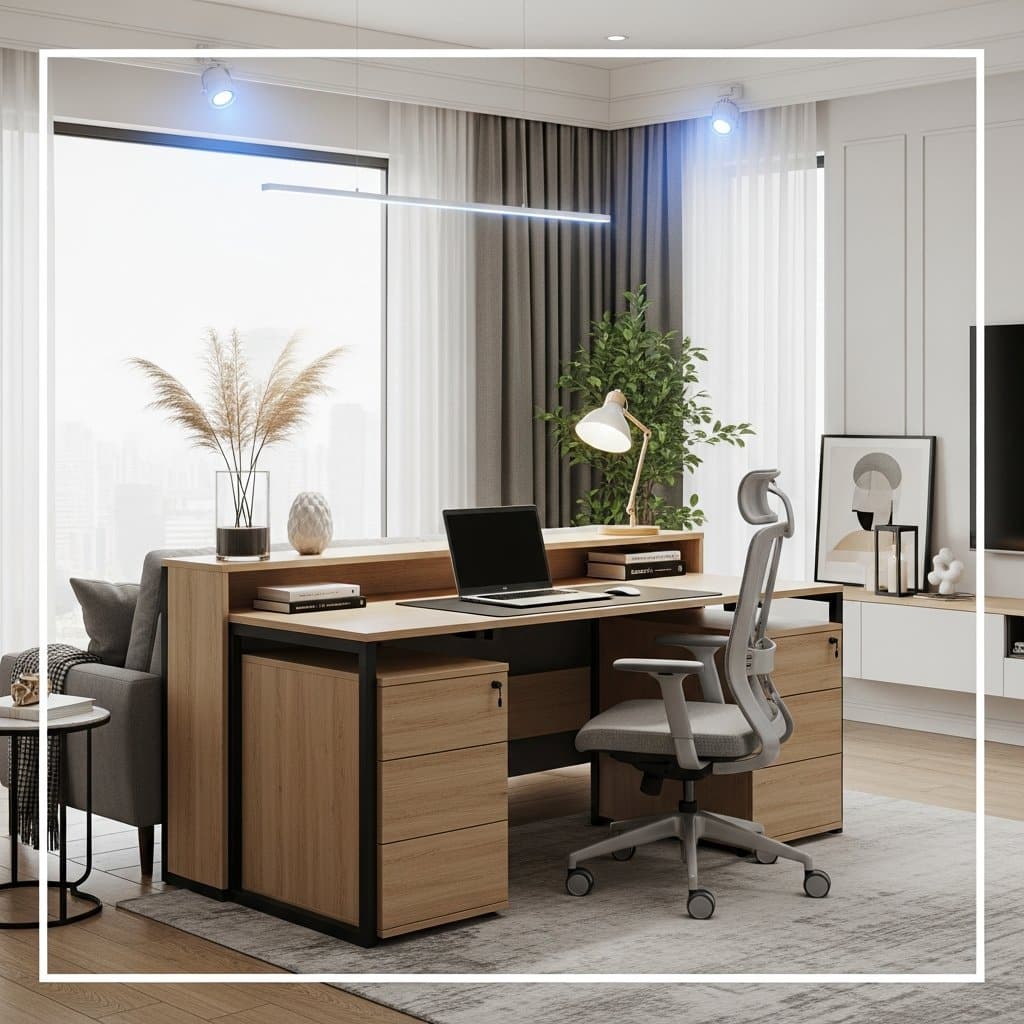 Como montar e decorar um home office funcional e integrado na sala de estar