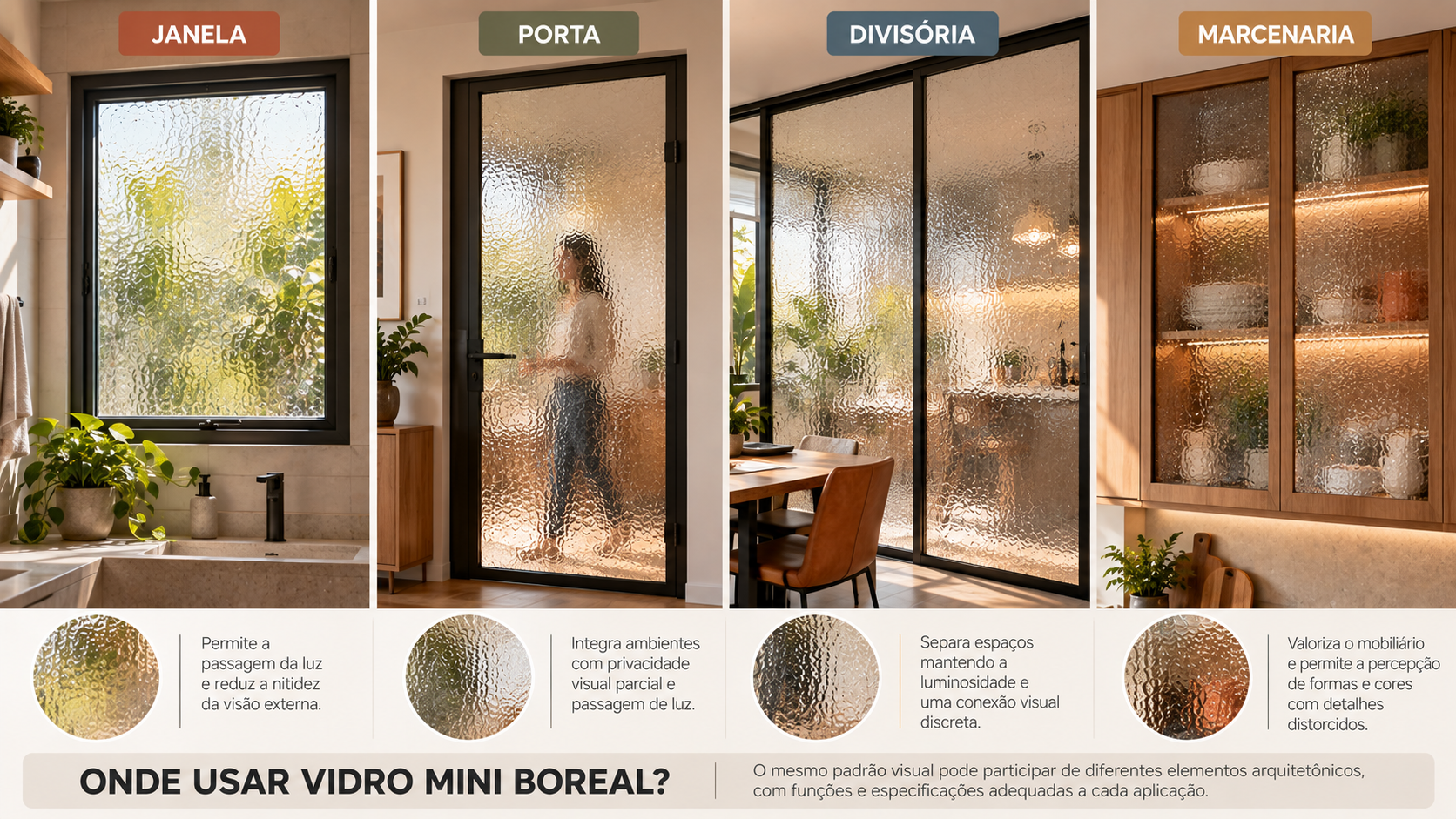 Vidro Mini Boreal: O Que É e Onde Usar? 14 Aplicações de vidro mini boreal em janela, porta, divisória e marcenaria de interiores residenciais