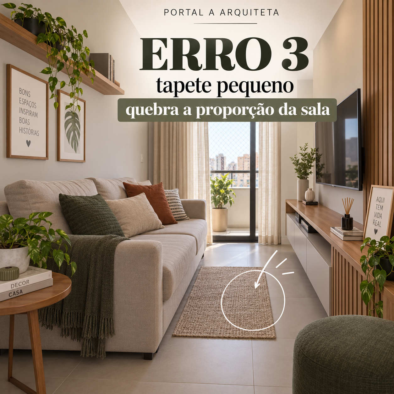 3 erros de sofá, circulação e tapete que fazem o ambiente parecer menor 2 Uma sala pequena pode funcionar muito melhor quando sofá, circulação e tapete estão na proporção certa. Veja três erros frequentes e como corrigi-los sem reforma.