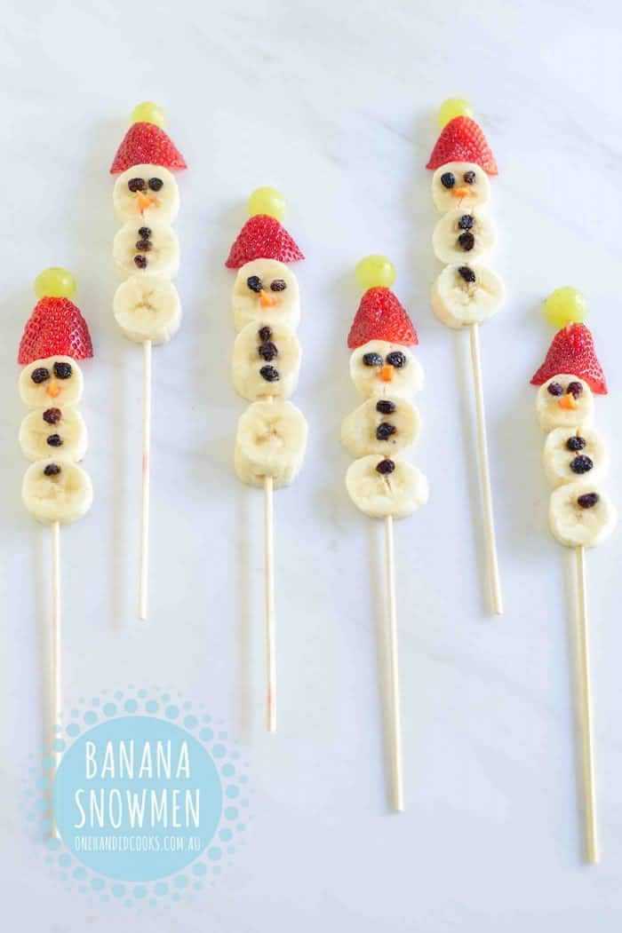 Decoração com frutas para o Natal - Como fazer a sua e dicas! 3 Bonecos de neve de banana