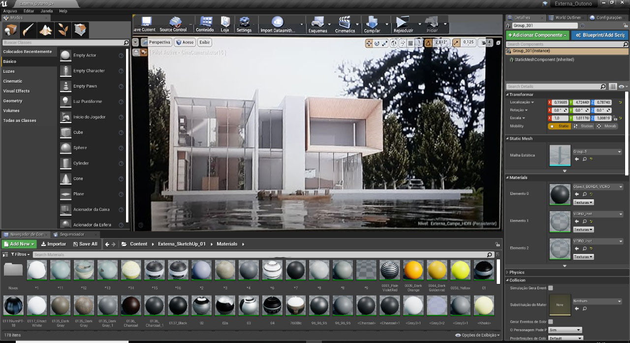 tela do unreal com projeto arquitetonico