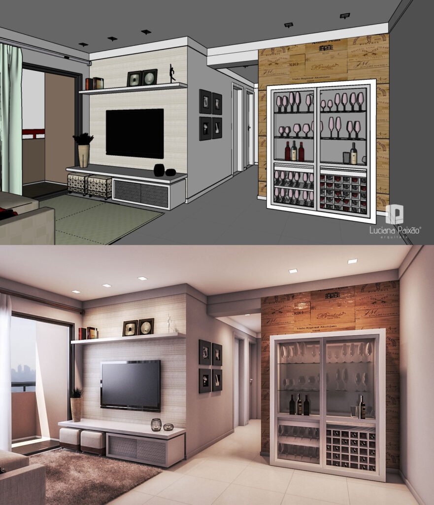 cena interna criada em Sketchup e após ser renderiza na V-Ray