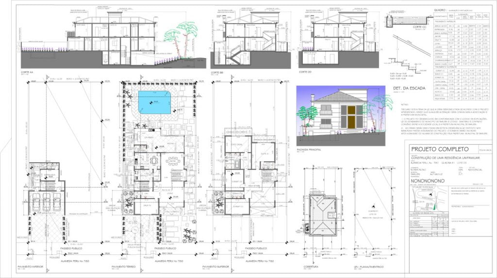 Prancha de um projeto de Prefeitura todo confeccionada no AutoCAD.